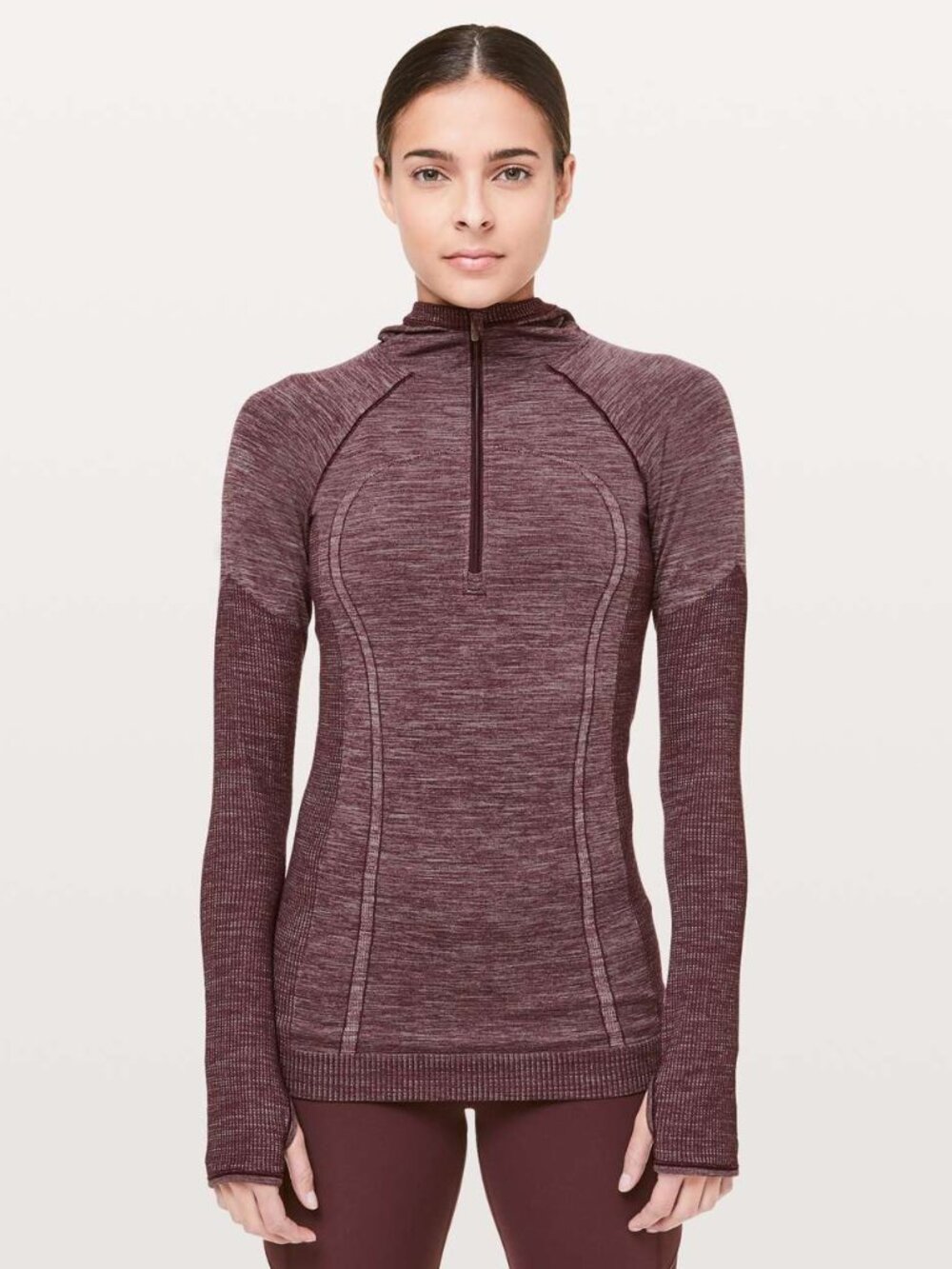 Lululemon Women's Swiftly Wool Hooded Half Zip - Dark Adobe/White